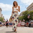 thumbnail image 4 of American 250th Anniversary Pants for Women 1776-2026 USA Flag Print Wide Leg Lounge Pants Slit Baggy Elastic High Waist Relaxed Fit Comfy Trousers, #01 Khaki, S, 4 of 6