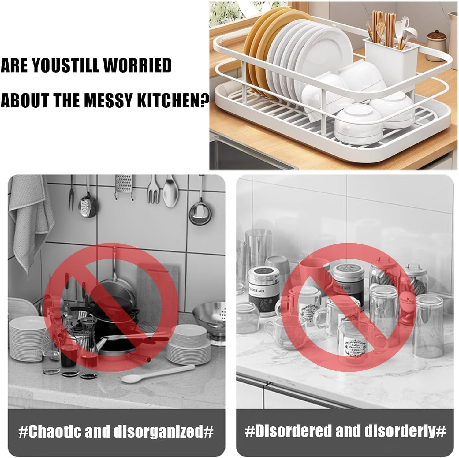 Gold Dish Drying Rack for Kitchen Counter, Stainless Steel Removable Dish Drainer with Cutlery Holder & Drip Tray, Large Capacity for Plates Glasses Utensils Chopsticks Spoons Forks(DSF)