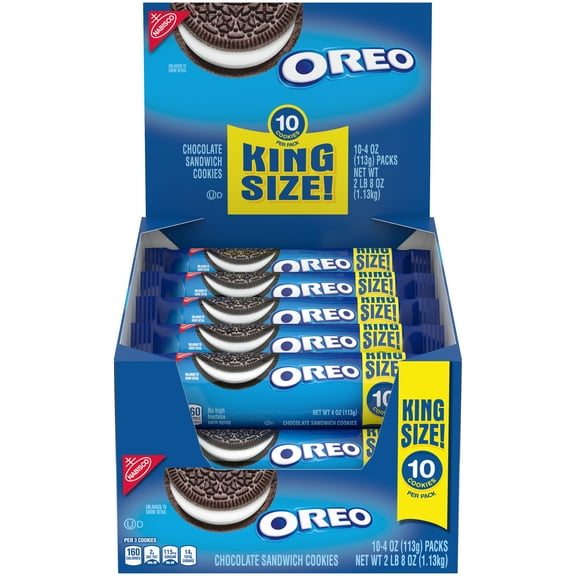 OREO Chocolate Sandwich Cookies, Original Flavor, 10 King Size Snack Packs (100 Cookies Total)