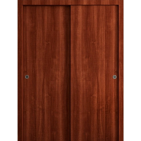 Sliding Closet Bypass Doors 36 x 80 in - LUNO 1003 Walnut - Rails Hardware Set - Wood Solid Bedroom Wardrobe Doors