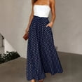 thumbnail image 2 of Minjewel Palazzo Pants for Women Bohemian Culottes - Elastic Waist Polka Dot Print Long Length, Wide Leg Pants for Women Casual Everyday Bottoms, Pants for Women for Summer,Navy 2XL, 2 of 5