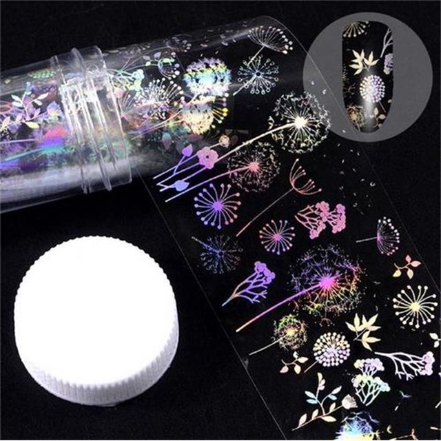 4*100cm/rollo holográfico de uñas de llama de diente de león Panda bambú Holo adhesivos de transferencia de manicura agua diapositiva clavo calcomanías arte caliente Gao Jinjia LED