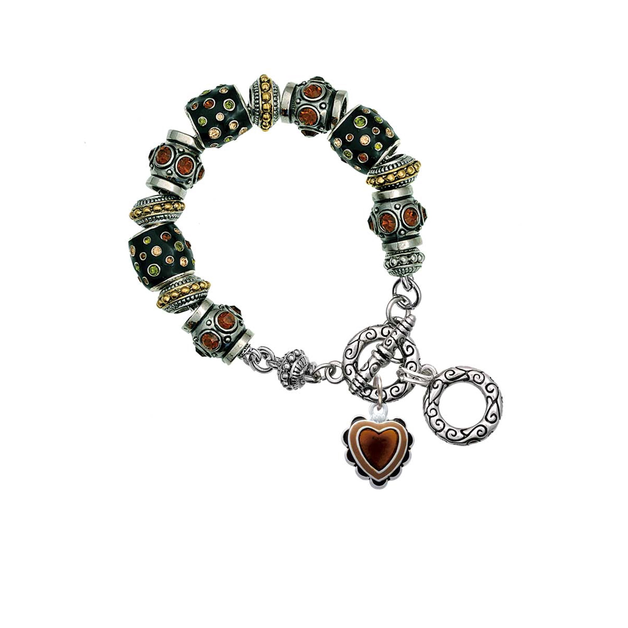 Brown Ruffle Heart Fall Crystal Bead Charm Bracelet