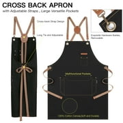 Chef Apron Artist Painting Gardening Work Apron Barista Bartender Barber Shop Apron, Cross Back Adjustable Strap Men Women Canvas Aprons with Large Pockets for Kitchen Cooking Baking Grilling – Black