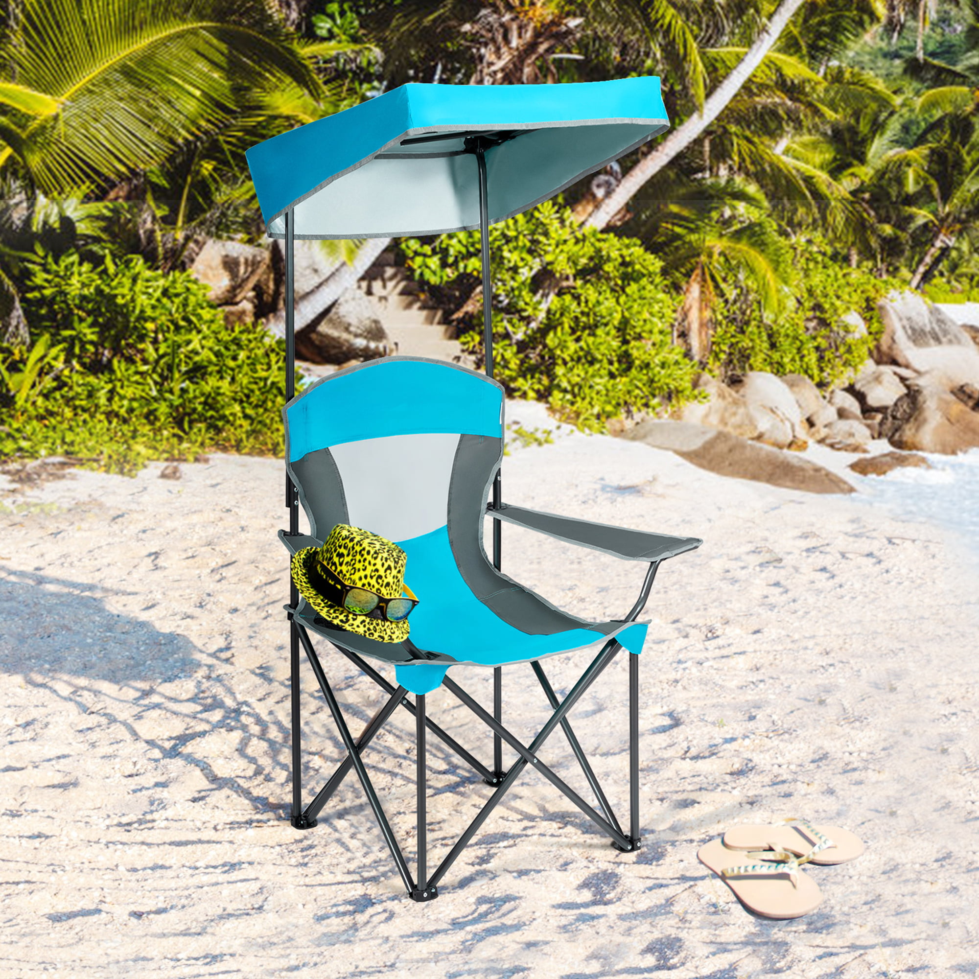 Gymax Folding Sunshade Chair Camping Chair Outdoor W Canopy Carrying