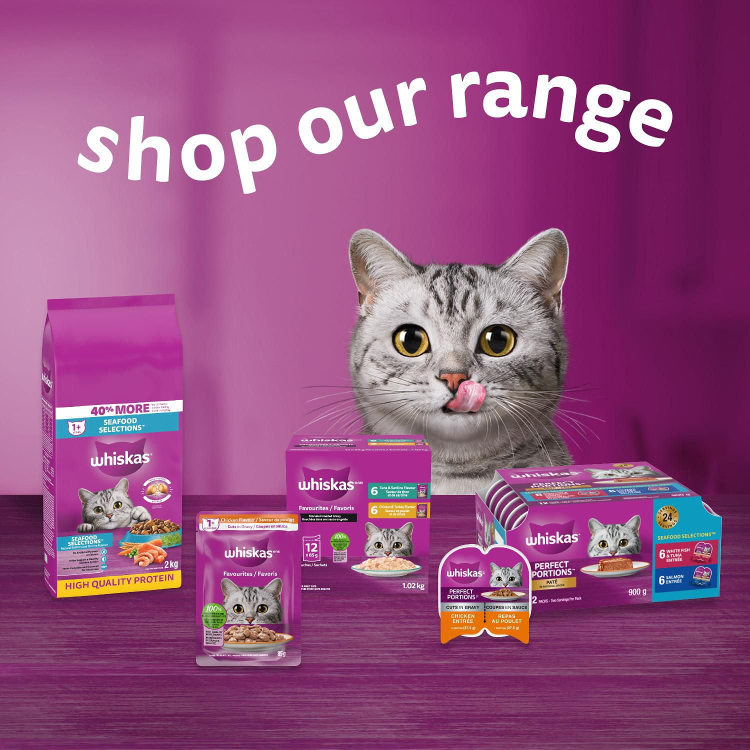 WHISKAS FAVOURITES Adult Wet Cat Food Cuts in Gravy Chicken Flavour and Salmon Flavour Pouch Variety Pack