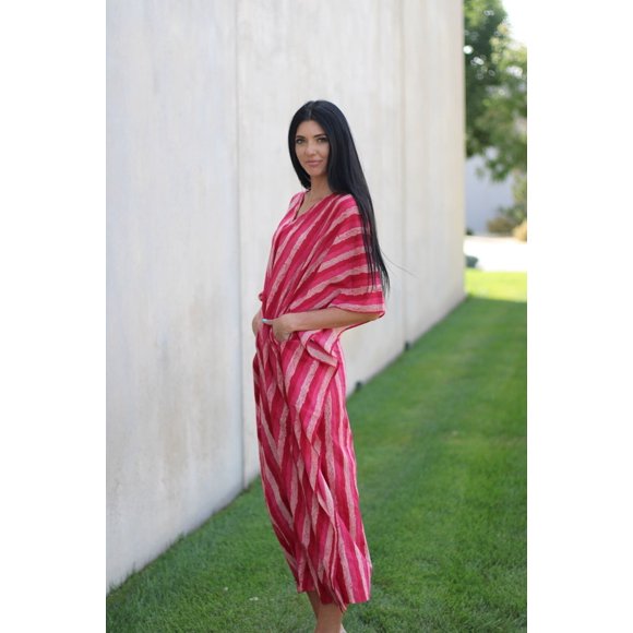 KaftanBuzz Robes Caftan Indiennes Roses pour Femmes Grande Taille, Vêtements de Détente pour Femmes, Caftan Kimono, Coton, 55 Pouces