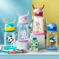 thumbnail image 3 of 500ml Plastic Kids Children Cute Cartoon Strap Water Bottle with Straw (Purple), 3 of 6