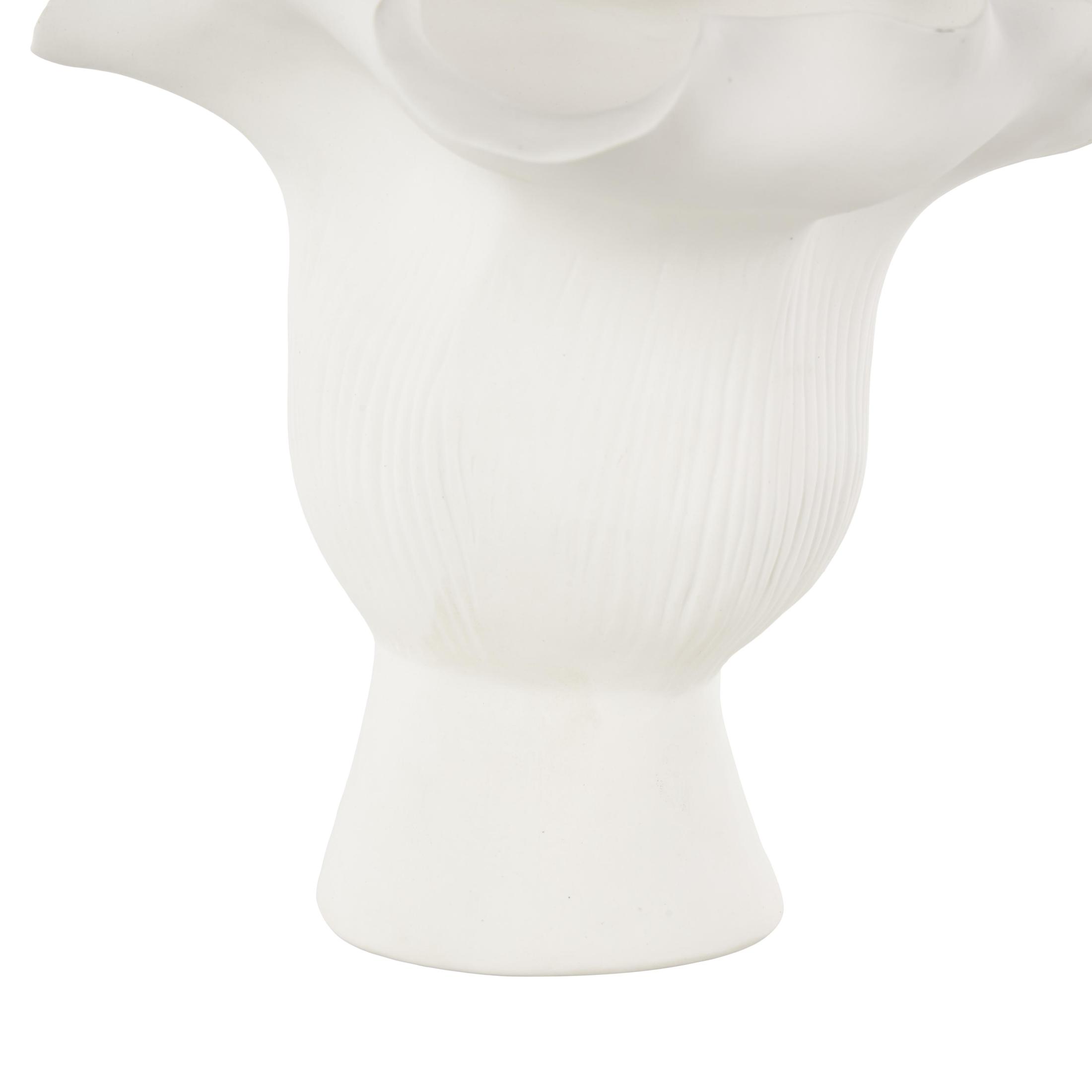DecMode 8" Abstract Floral Inspired White Ceramic Vase with Wavy Folded Rim and Linear Grooves