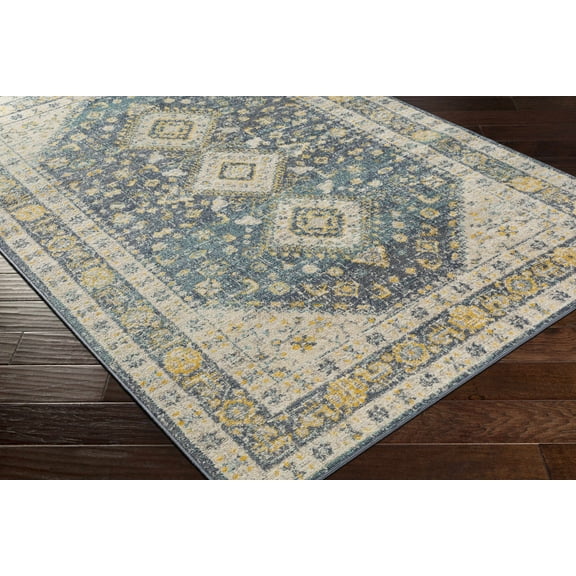 Hauteloom Punxsutawney Living Room, Bedroom Area Rug - Contemporary - Blue, Mustard, Cream - 5'3" x 7'3"