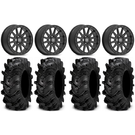 Valor V05 Beadlock 14" Wheels Black 27" Cryptid Tires Kawasaki Teryx Mule