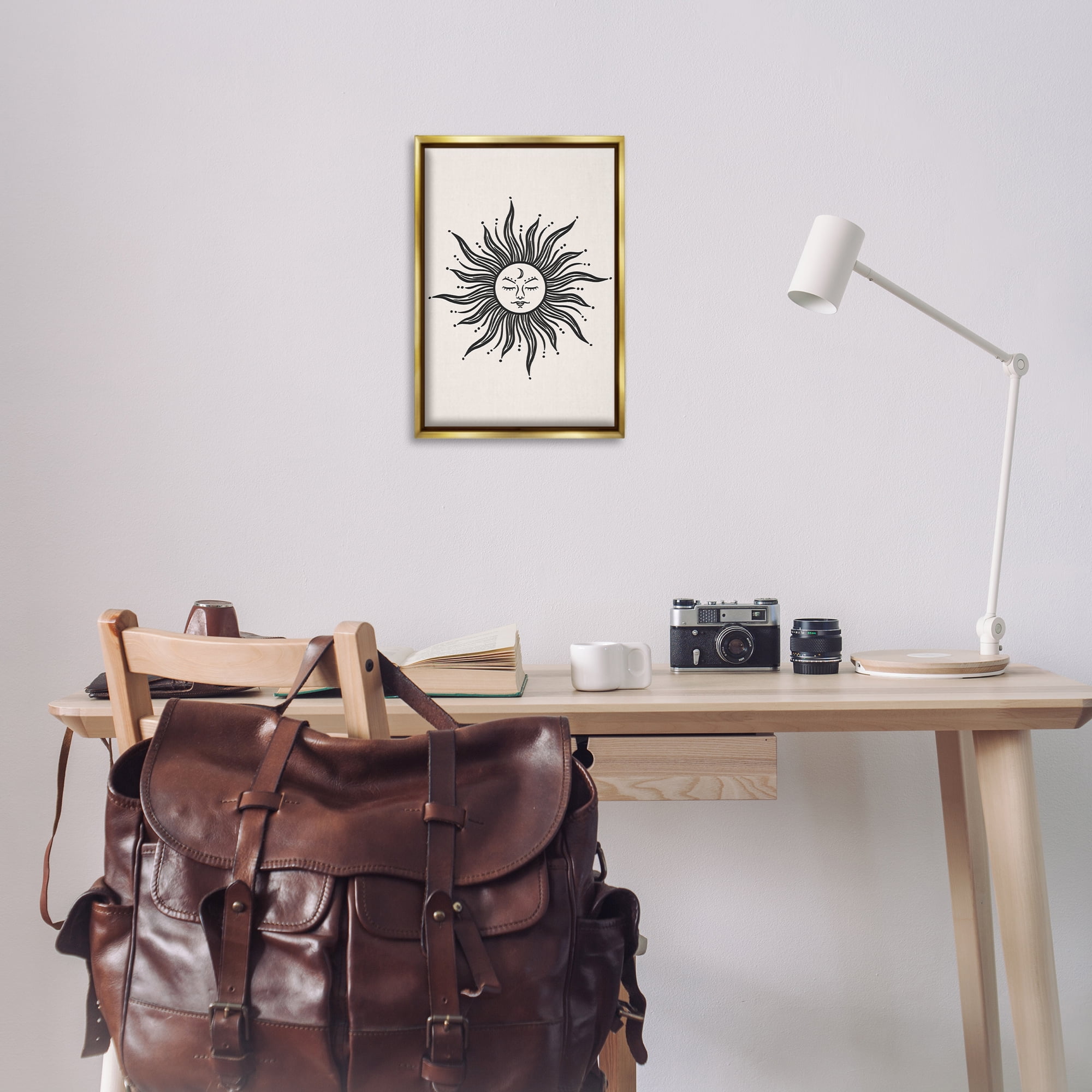 Stupell Industries Cream & Black Sun Astrology & Stars Painting Gold Floater Framed Canvas Art Print Wall Art, 17 x 25