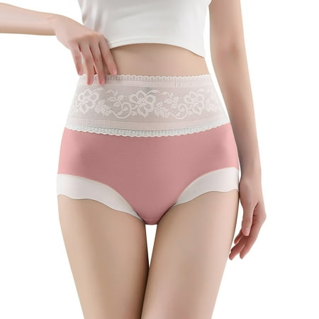 QYZEU Bikini Panties for Women High Waist No Show Briefs Thin Lace Breathable Underwear Panties Color Block Lightweight Soft Comfy Underpants Watermelon Red 2XL