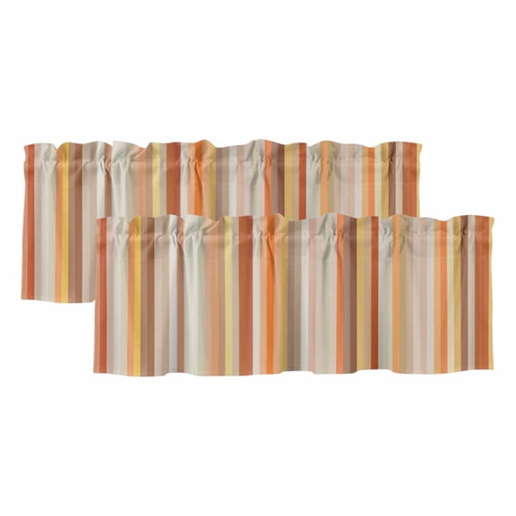 Burnt Orange Striped Curtain Valances for Windows, Kitchen Valance Window Treatments Panel 2 Pack, Farmhouse Orange Ombre Stripes Rod Pocket Short Curtains for Bathroom Bedroom 54 x 18 Inch