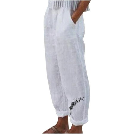 

KEJIG Jogger Scrub Pants For Women Fashion Women Summer Casual Loose Cotton And Linen Pocket Printing Trousers Pants