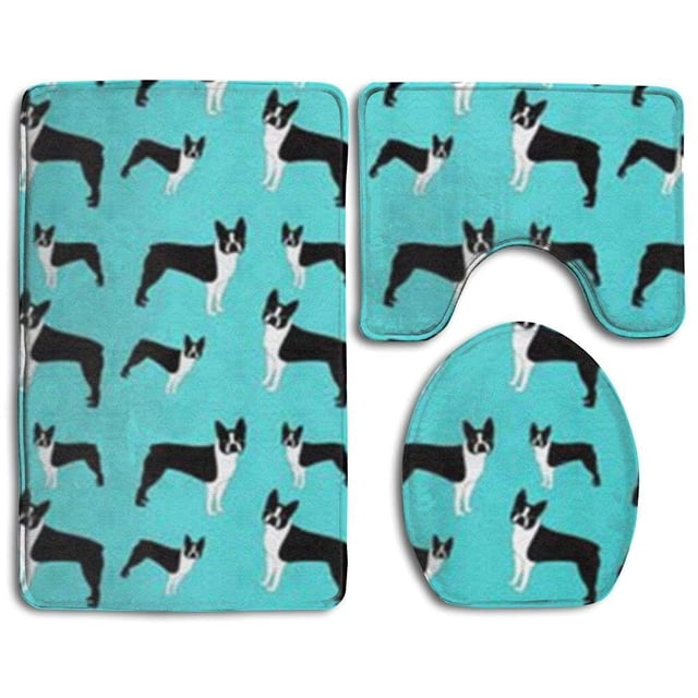 ABPHQTO Boston Terriers de perros turquesas Juego de alfombras de baño de 3 piezas Alfombra de baño Alfombra de contorno y tapa de inodoro ABPHQTO Cont-CHAPPLE-12534