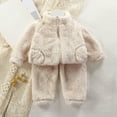 thumbnail image 2 of GZEFJRQM Kids Cute Fleece Outfit Girls Fuzzy Pants Set Crop Hoodie Bear Ear Two Piece Outfits Fluffy Sweatshirt and Fleece Pants Sweatsuit, 2 of 4