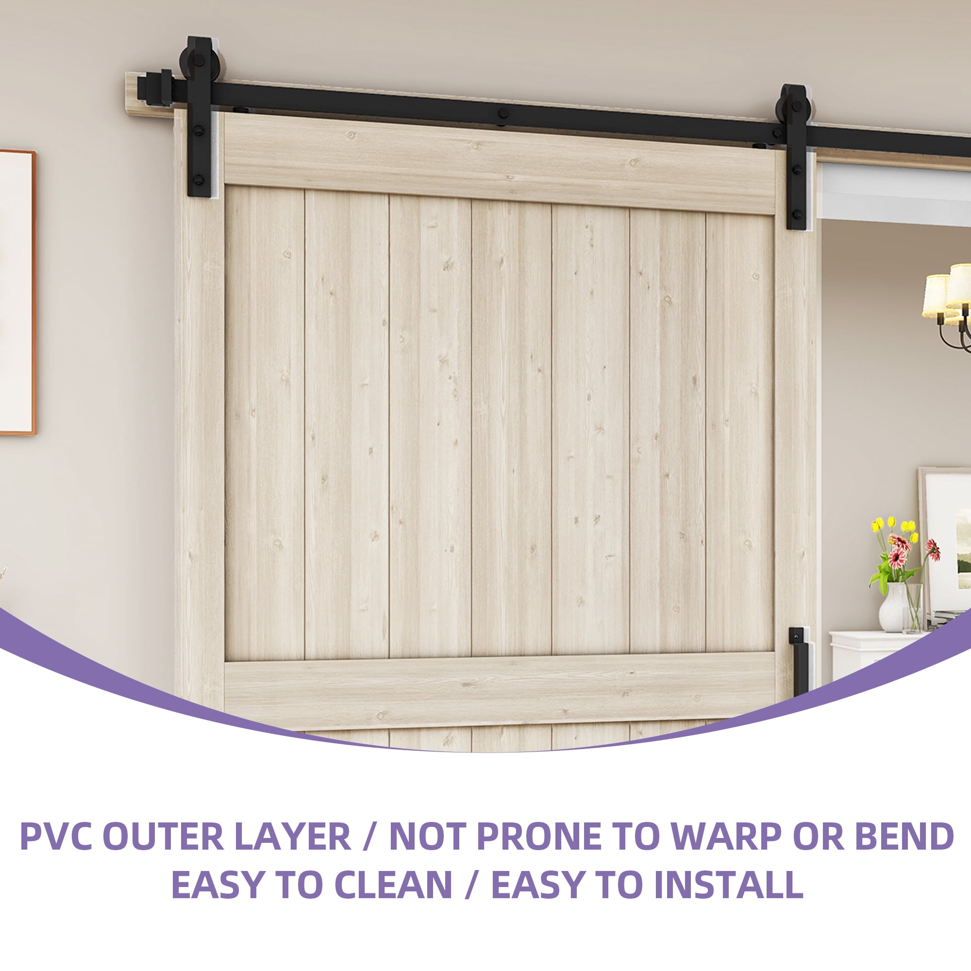 Uforic 48" x 84" Silding Barn Door,with Hardware Kit Rail,and Handle,Pulleys, Light Oak