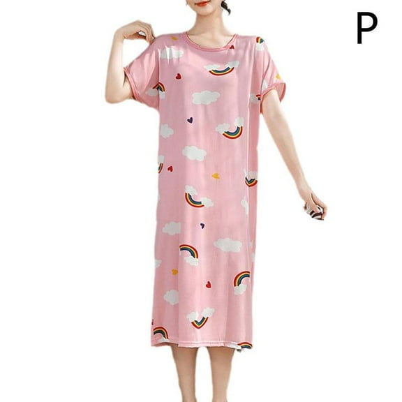 Women Short Sleeve Nightgown Sleepwear Pajamas Cotton Sleep Dress Nightshirt O4R2