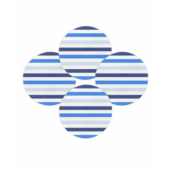 Round Placemats Set of 4 Navy Blue Stripes Place Mats Washable Woven Placemat White Classic Striped Circle Braided Table Mat for Kitchen Dining Table Party Home Decor 15 Inch