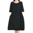 thumbnail image 2 of Edvintorg Plus Size Womens Dresses Fashion Solid Color Round Neck Short Sleeve Cotton And Linen Dress Women Beach Fashion Casual Loose Summer Dress, 2 of 7