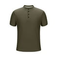 thumbnail image 5 of Miluxas Men's Henley Shirts Mesh Short Sleeve Casual T-Shirt Button Basic Tee Lightweight Summer Top Army Green L(L), 5 of 6