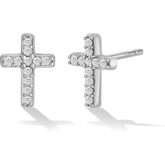 ATJIA 14K Gold or Platinum Plated Small Cross Stud Earrings for Women Men with Cubic Zirconia