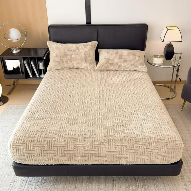 Drap-housse en Peluche – Matelas en Velours Lait / Housse de Lit Antidérapante Doublée en Molleton, Bord Élastique, Résistant à la Décoloration, Lavable à la Machine / Polyester / Gris / 47x79 Po