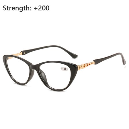 +1.0~-4.0 Portable Computer Goggles Men Women Transparent Color Cat Eye Reading Glasses HD Gradient Presbyopic Eyeglasses Diopter +1.0~+4.0 Hyperopia Glasses BLACK STRENGTH 2.00