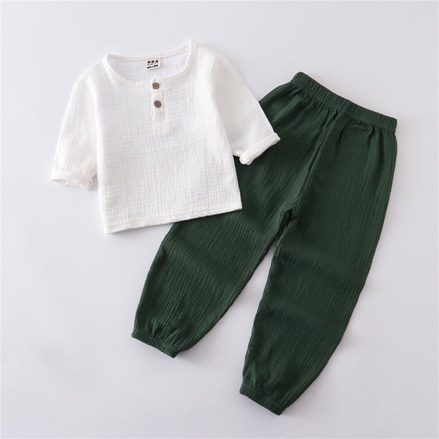 Honeeladyy - Conjunto de pantalones para bebé niño y niña, camiseta de manga corta de color liso con pantalones de pierna ancha, conjunto de ropa de dos piezas, traje ligero y suave