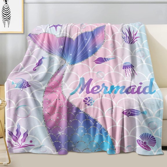 Mermaid Blanket Mermaid Present for Girls,Mermaid Throw Blankets Flannel Soft Warm Plush Sea Blanket for Girls Kids Women Adult for All Season Bed Couch Living Room Decor 50"x60"