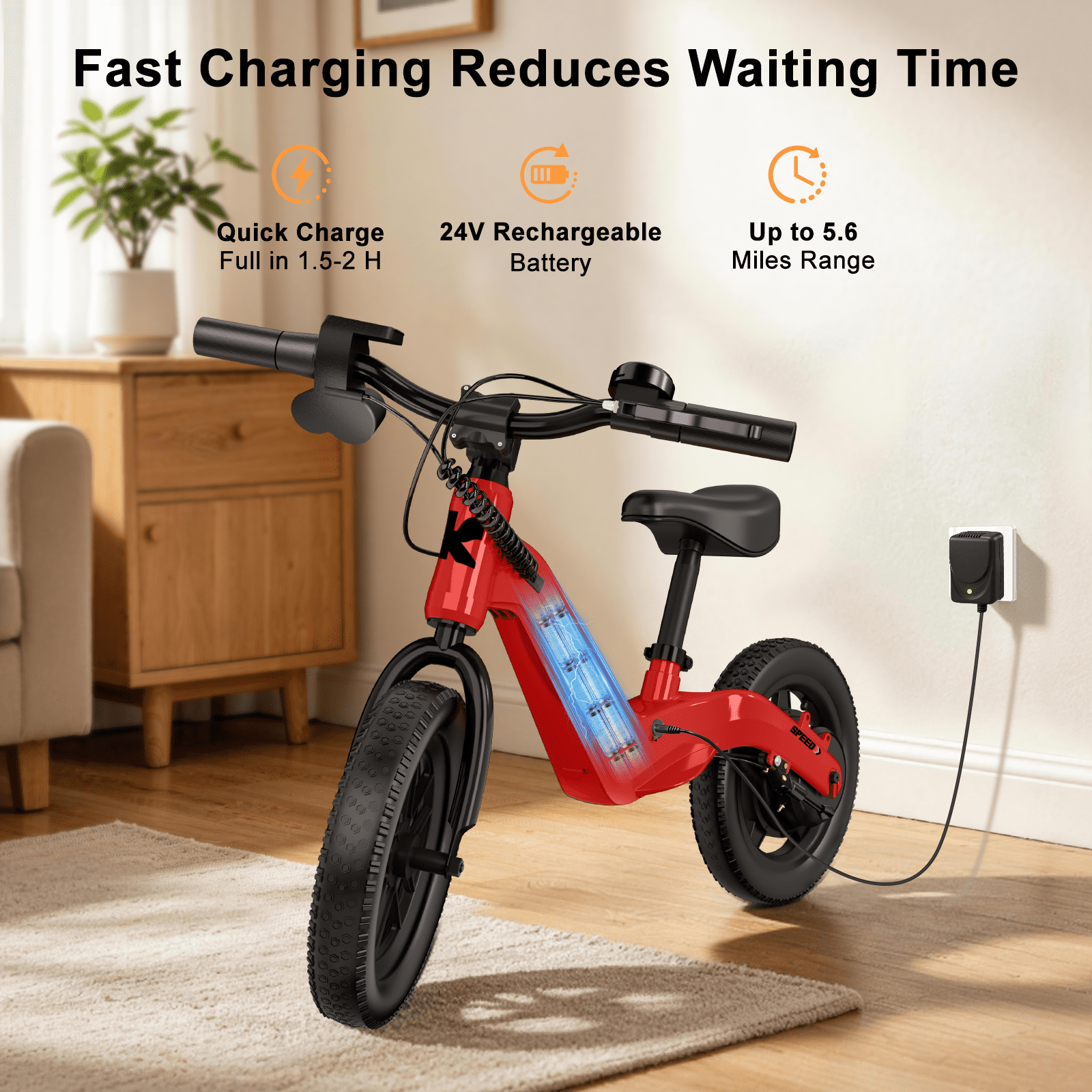 YunTopKids Electric Bike for Kids, 180W Motor Electric Balance Bike with 14 Inch Pneumatic Tires, up to 9.3MPH& 3 Speed Settings, Adjustable Seat for Ages 3-6,Red