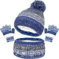 thumbnail image 2 of SGFCWSX Kids Cold Weather Hat Scarf Gloves Set Boys and Girls Fleece Lined Beanie Hats for Snow Play Toddler Knit Striped Gloves 3 Piece Sets Navy Size 1-6 Years, 2 of 3