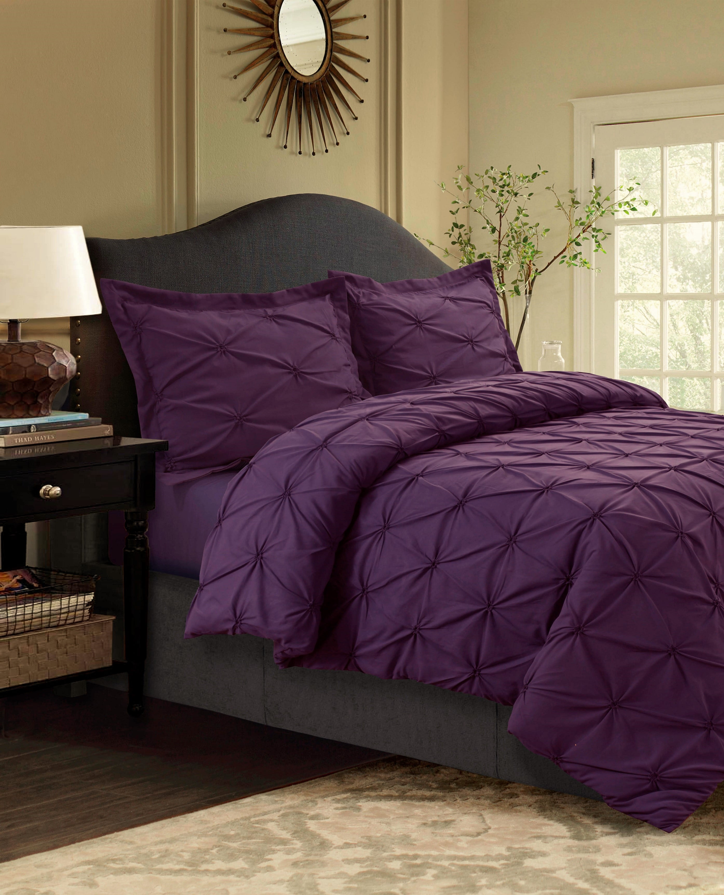 Sydney Pintuck Oversized Duvet Cover Set Twin Purple