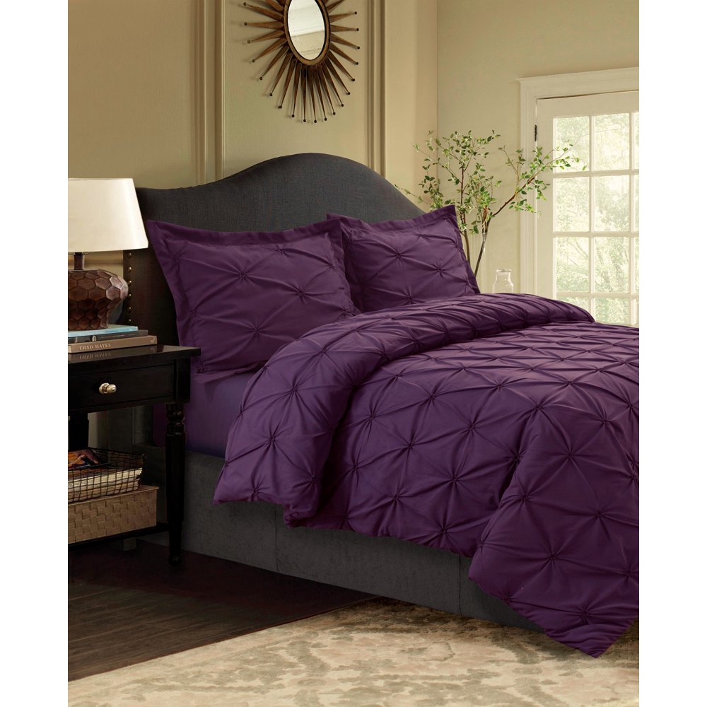 Sydney Pintuck Oversized Duvet Cover Set Twin Purple