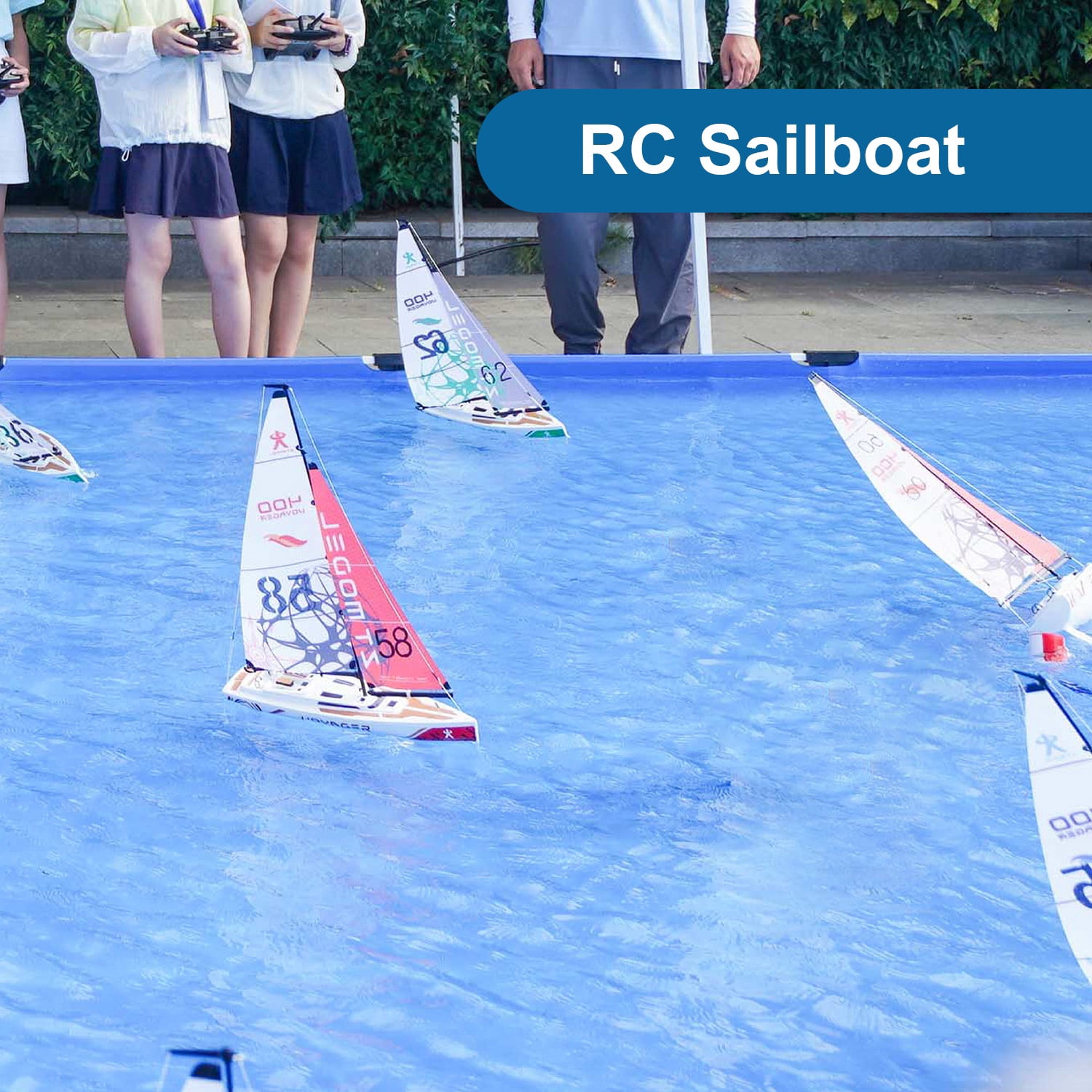 PLAYSTEAM Voyager 400 2.4GHz RC Sailboat, Wind-Powered Remote Control Model Boat, STEM Educational Water Toy with Adjustable Sail & Rudder for Pool & Lake, Blue
