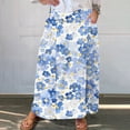thumbnail image 2 of Mrat Floral Midi Skirt Women's Casual Retro Floral Skirts Linen Elastic Waist Pleated Maxi Skirt with Pockets Plus Size Skirts S-118 Light Blue M, 2 of 5