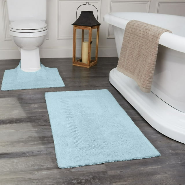 Fabstyles Basix Lot de 2 tapis de bain en coton réversible doux et absorbant