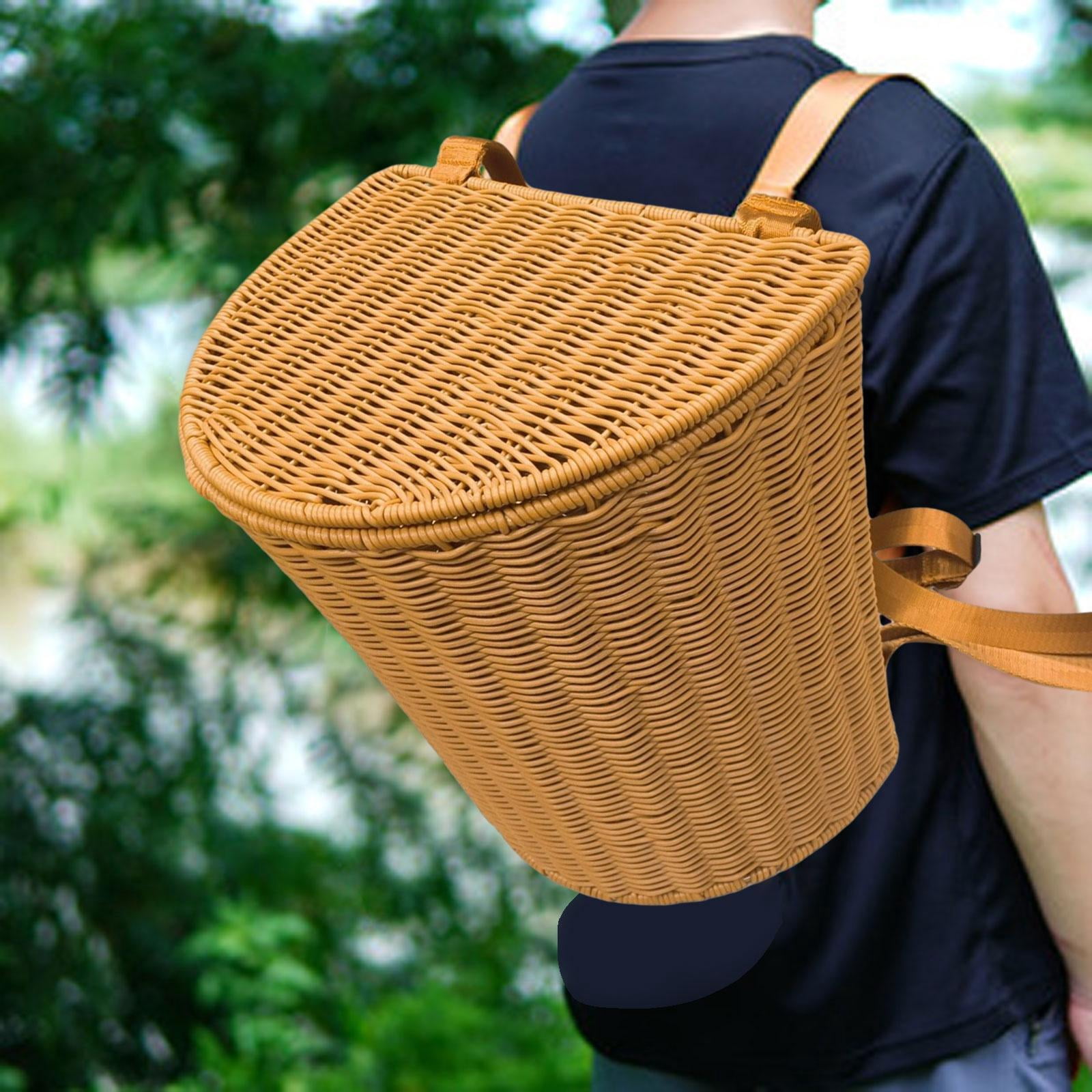 Sac à Dos Panier En PP Tissé à La Main - Style Rustique Avec Couvercle, Bretelles Confortables - 33x24x34 Cm - 10