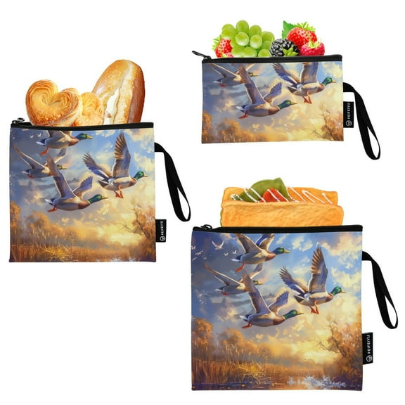 Haosy 3 Pack Reusable Ziploc Bags BPA Free Healthy Food Storage Bag Leakproof Sandwich Snack Freezer Bags Ducks Flying in Sky