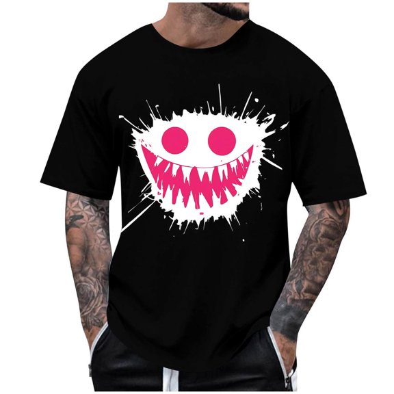 Dagegui Men's Graphic T-Shirts Summer Crew Neck Short Sleeve Tops Casual Loose Fit Tee Streetwear Soft Comfy Daily Shirts Black S