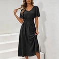 thumbnail image 4 of Levmjia Flowy Midi Dresses for Women V Neck Short Sleeve Polka Dot Dress Summer Casual Fashion Loose Fit Swing Party Beach Vacation, 4 of 6