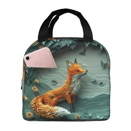 Insulated Lunch Bag for Women Men - Paper Fox Crow Fantasy Leakproof Cooler Lunch Box for Women Men  Lunch Tote Bags for Work School Picnic Travel