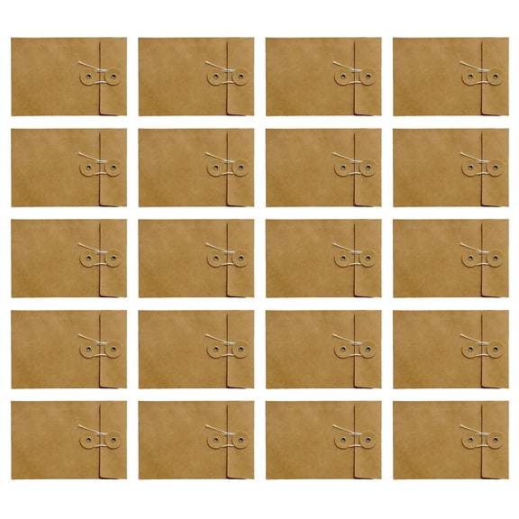 20Pcs Button and String Tie Closure Clasp File Envelope, 6.7x4.5 Inch Vintage Brown Paper String Business Envelopes