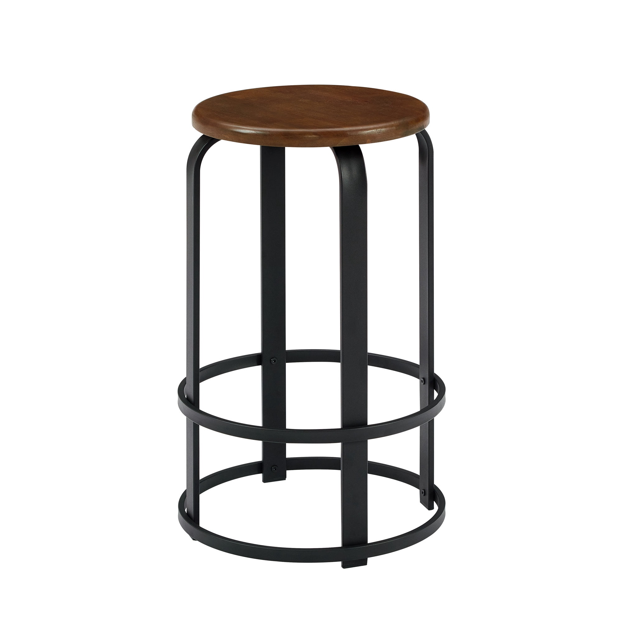 Walker Edison 26" Metal and Wood Round Kitchen Bar Stools - Dark Coffee/ Black
