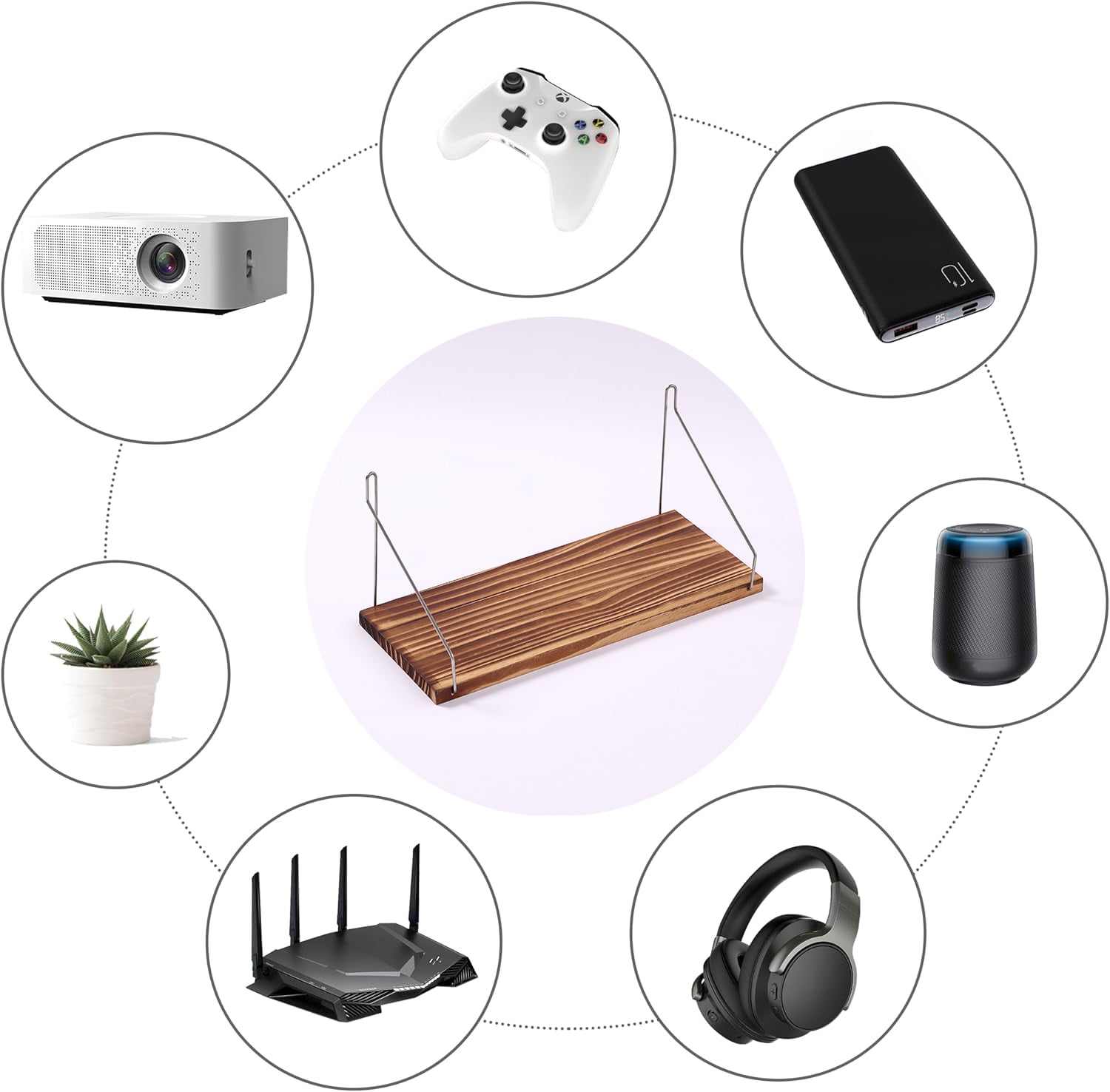 Floating Shelves for Wall Decor 14"x6" 3-Tier, No-Drill Natural Pine Wood Shelf for Projector Mount , Router, Modem, Cable Box,Xbox,mac-mini2024,Switch,Game Controller, for Living Room,Bedroom,Office