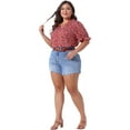 thumbnail image 3 of DARING DIVA Women's Plus Floral V Neck Ruffle Puff Short Sleeve Blouse 1X Red, 3 of 6