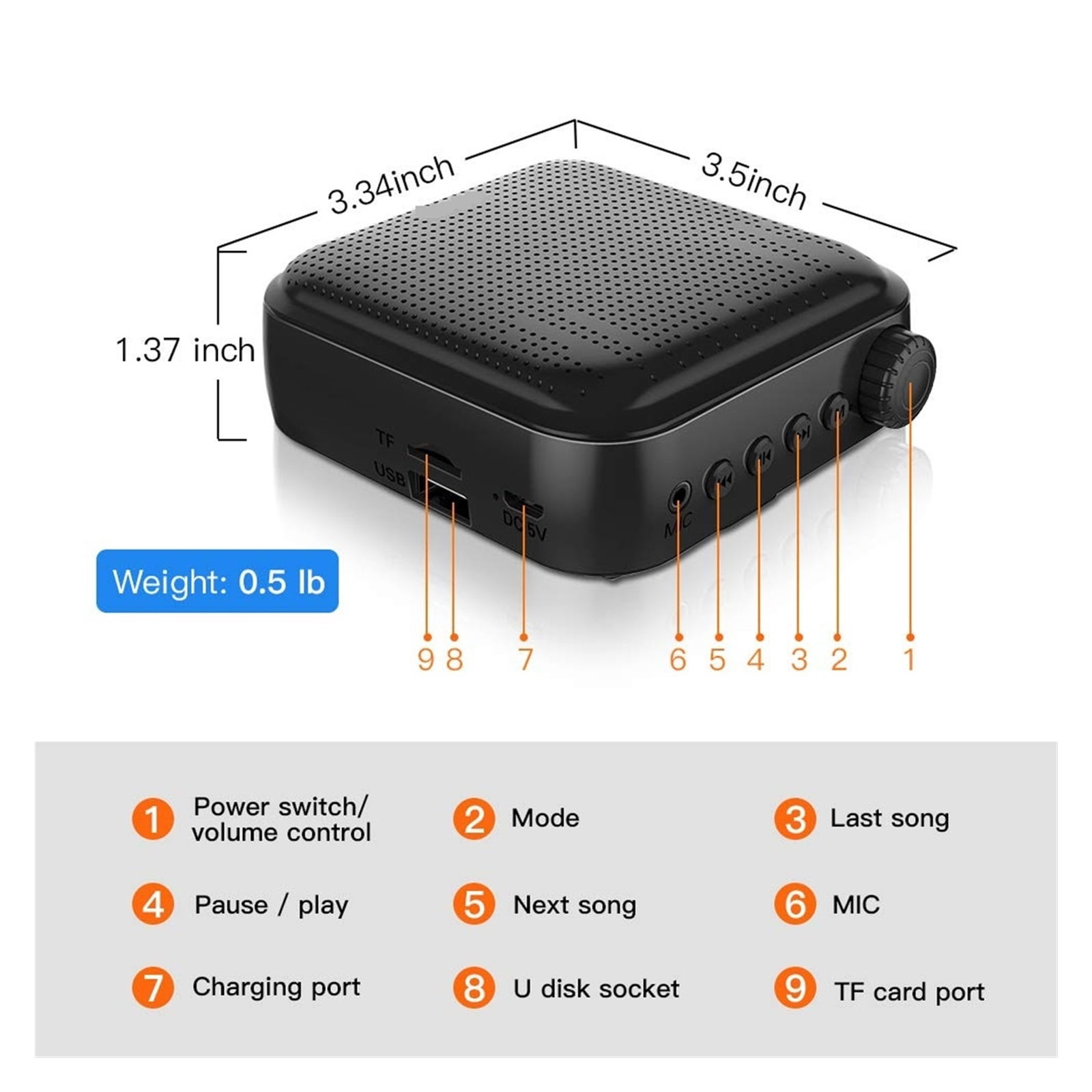 Voice Amplifier Megaphone Mini Audio Speaker With Microphone Rechargeable Ultralight Loudspeaker For Teachers ,Powerful Sound