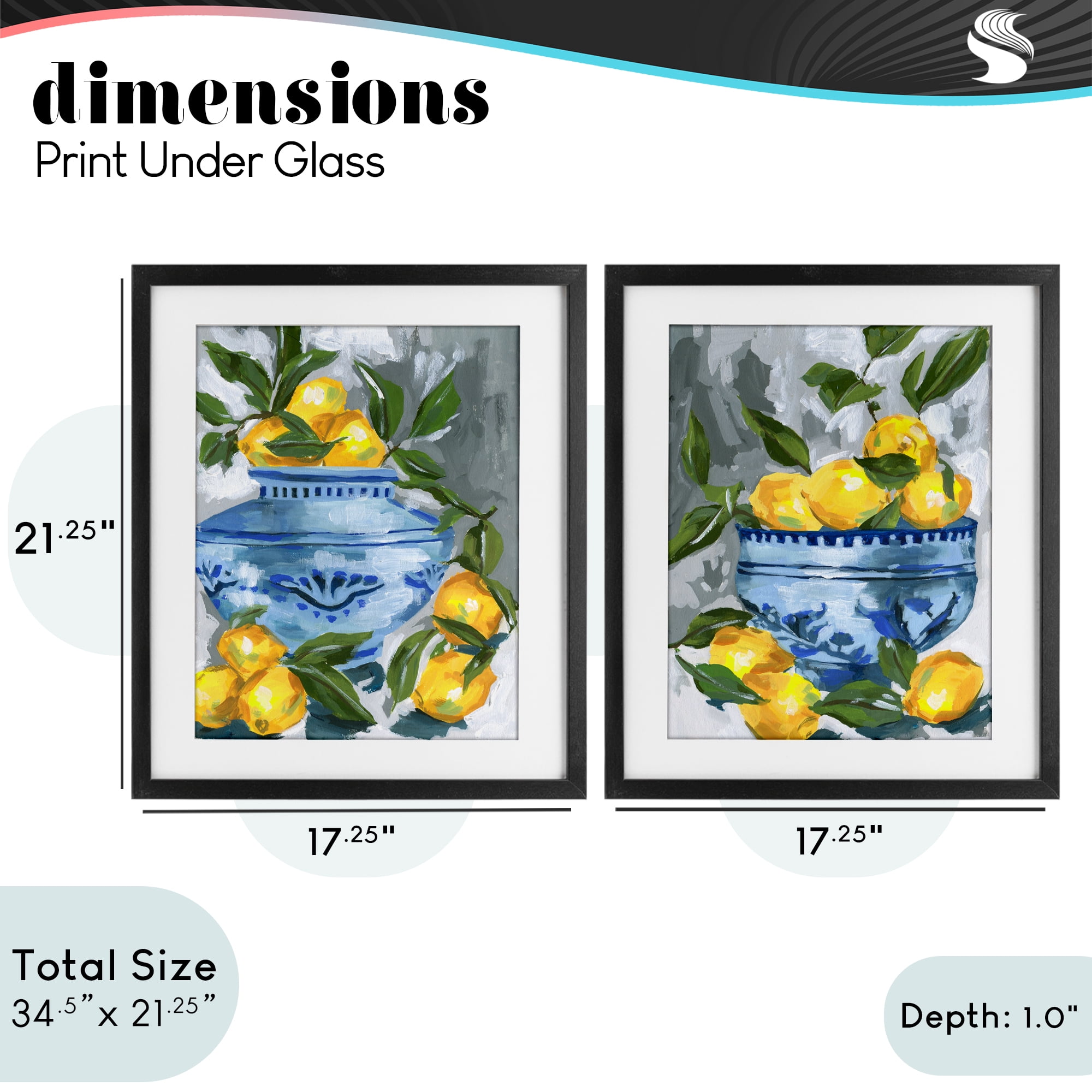 Stupell Industries Indigo & Lemon Citrus Fruits 2 Piece Black Framed Print Under Glass Set, design by Melissa Wang