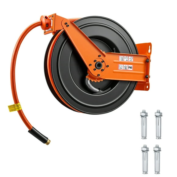 KFFKFF Retractable Air Hose Reel, 3/4 Inch x 50 FT PVC Air Hose Max 300PSI, Auto Rewind Air-Compressor Hoses Reel